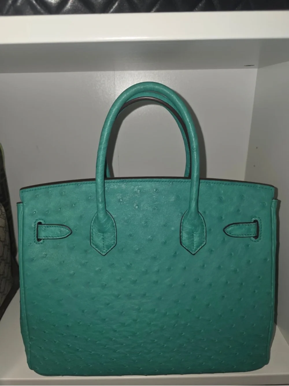 Vert Verona Ostrich Leather Tote Bag Birkin 30 PHW 2020 Teal Blue Green